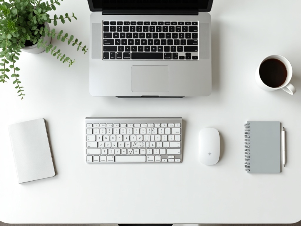 Ergonomiczne stanowisko pracy przy laptopie z podstawką i zewnętrzną klawiaturą