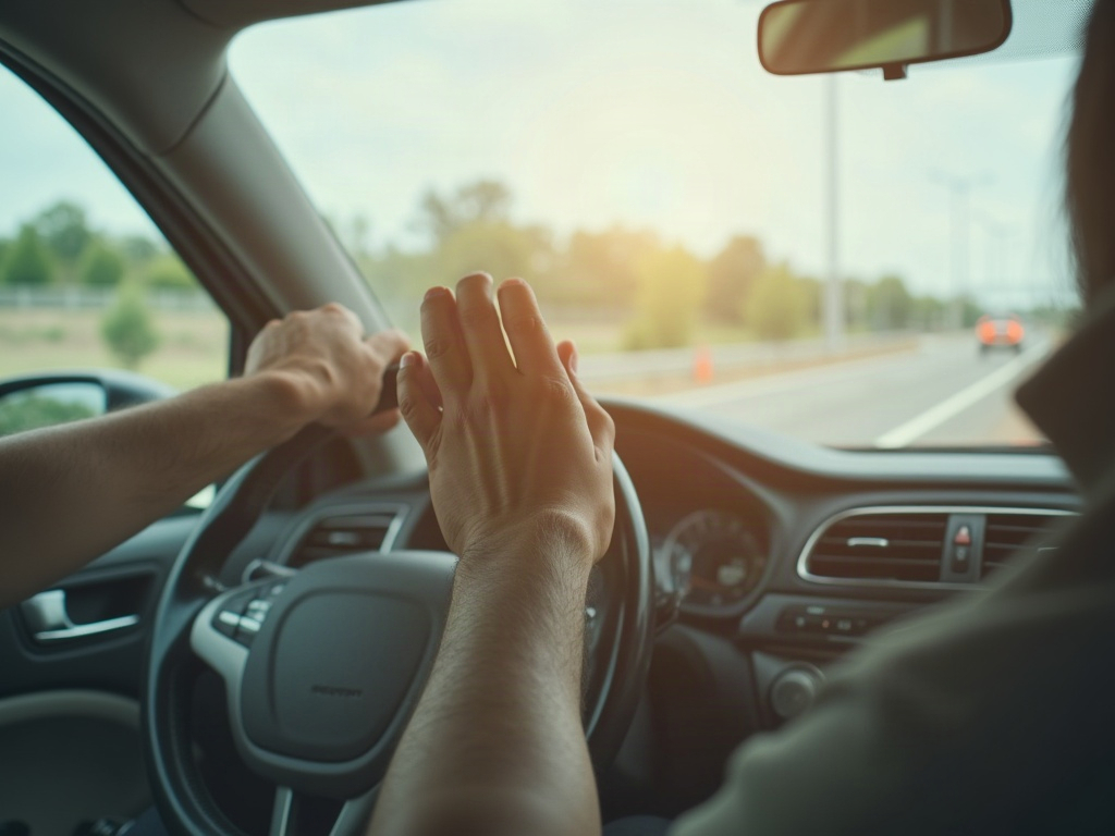 Kierowca rozciągający się podczas przerwy na autostradzie